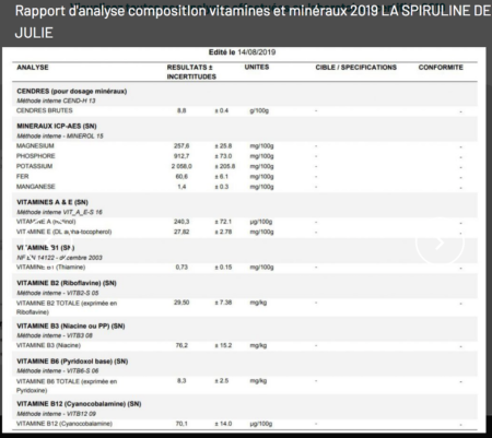 Rapport analyses vitamines mineraux