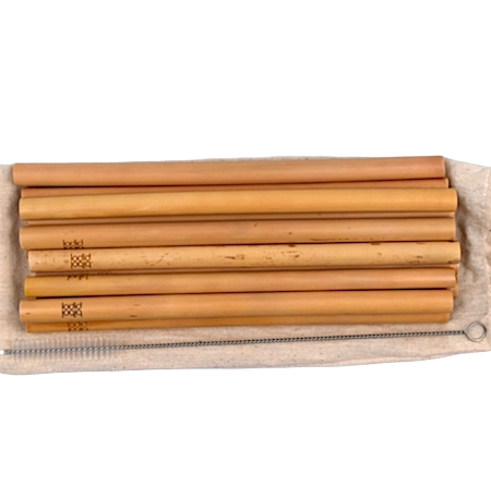 Set de 12 pailles en bambou naturel + goupillon